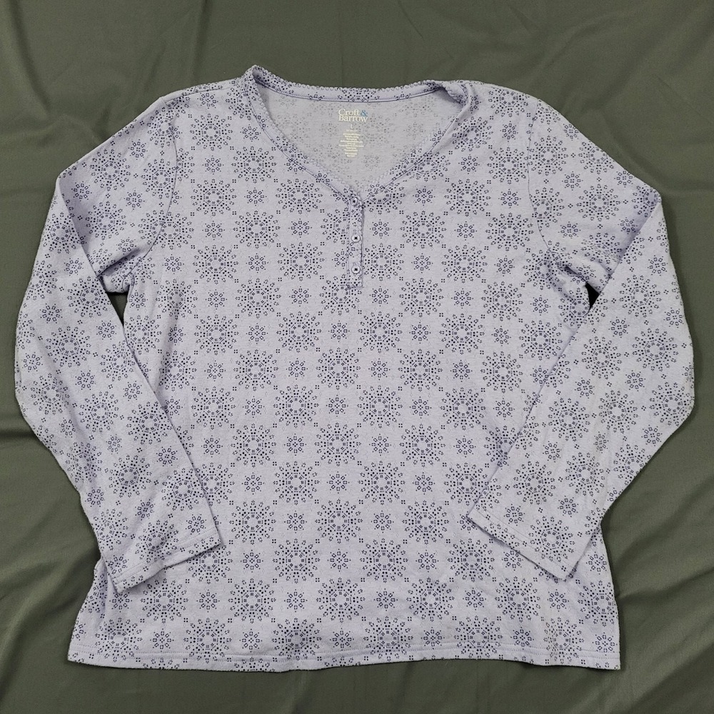 Croft & Barrow Intimates Lavender‎ Purple Medallion Henley Pajama Top Large